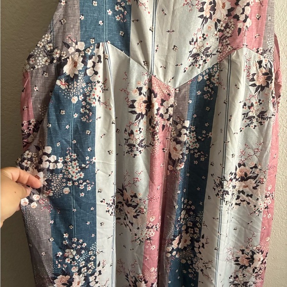 Bohemian Floral Multiprint Jumpsuit - Pink, Blue, Cream 4X - Picture 7 of 15
